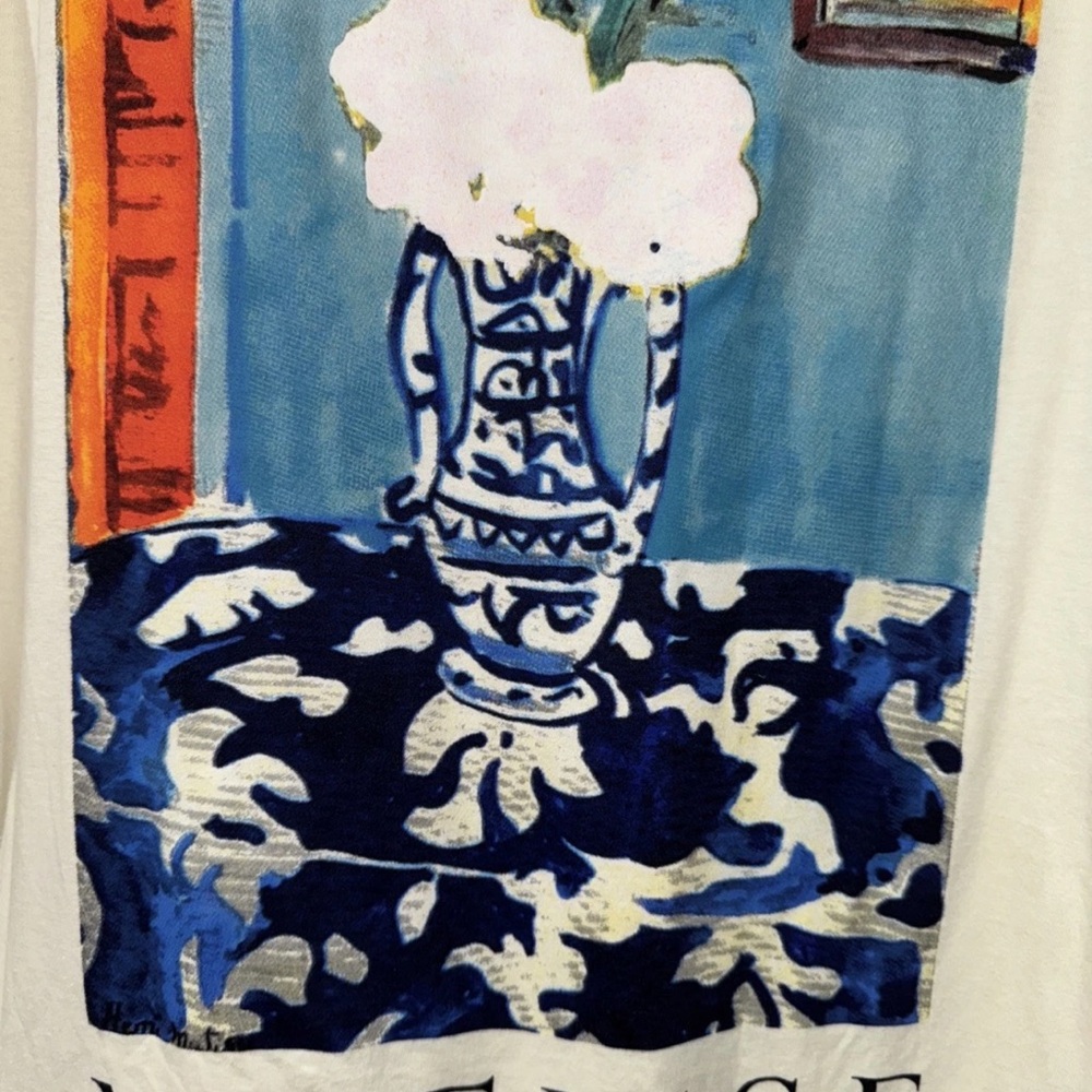 Men’s SZ L APOH Blue Willow Still Life Graphic On Off White Tee Preppy Academic